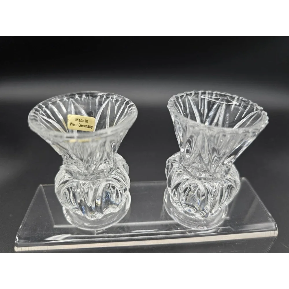 Set Of 2‎ VINTAGE PRESSED GLASS CLEAR DIAMOND CUT TOOTHPICK HOLDERS